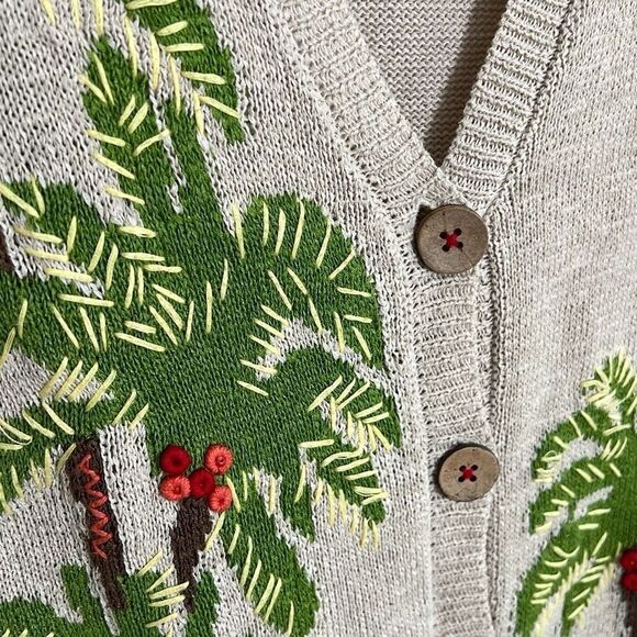 J. Jill Linen Blend Embroidered Palm Tree Button Front Cardigan Cream Size Small - Picture 7 of 11
